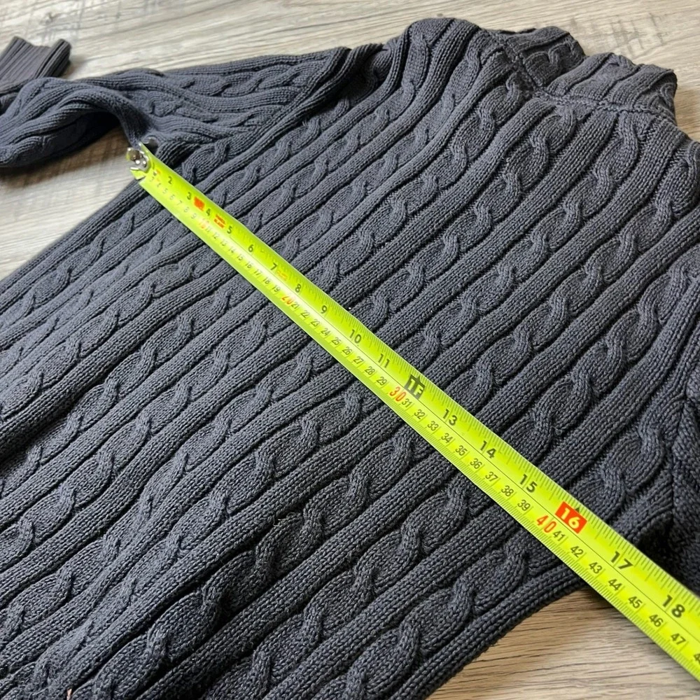 LL Bean Cardigan Sweater Girls M 10/12 Gray Cable Knit Full Zip Mock‎ Neck AE39